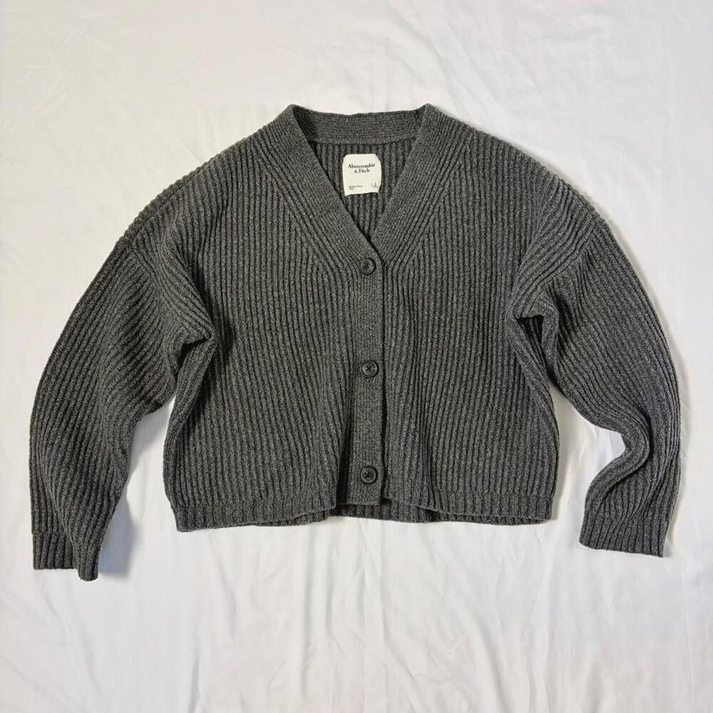 Abercrombie-fitch charcoal grey ribbed knit cardigan with wool-blend fabric
